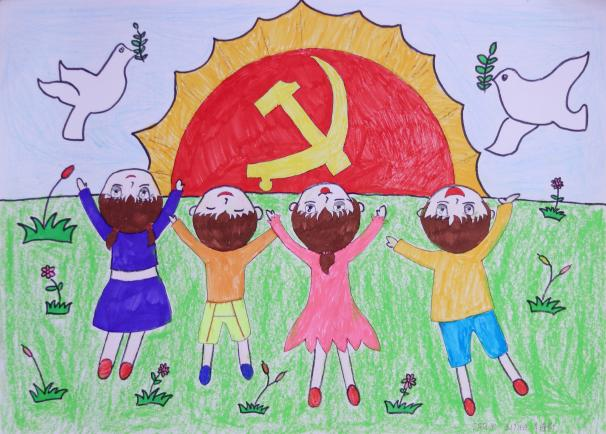 小学生童心向党手绘画图片